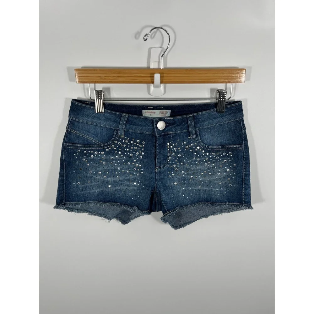 Y2K Micro Mini Low Rise Women Denim Shorts 3 Embellished Sparkle 2000s Soft Girl